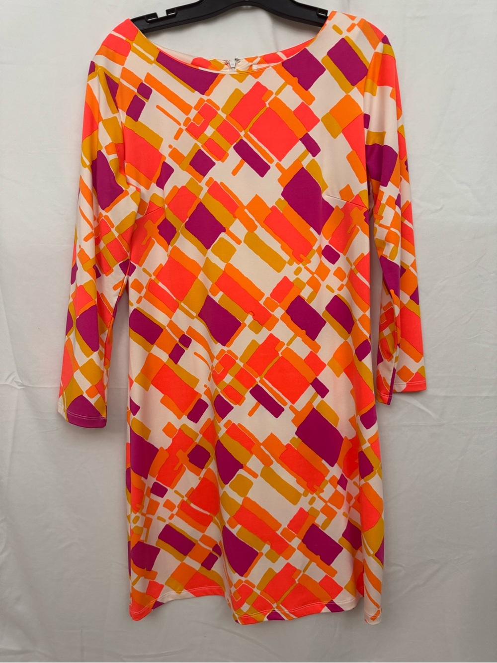 Julie Brown NYC Geometric Print Shift Dress in Pink, Orange & Gold